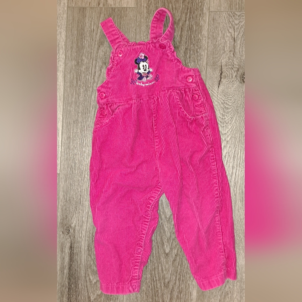 Vintage 90's Disney Pink Corduroy Overalls for Kids, Baby Minnie, 24M